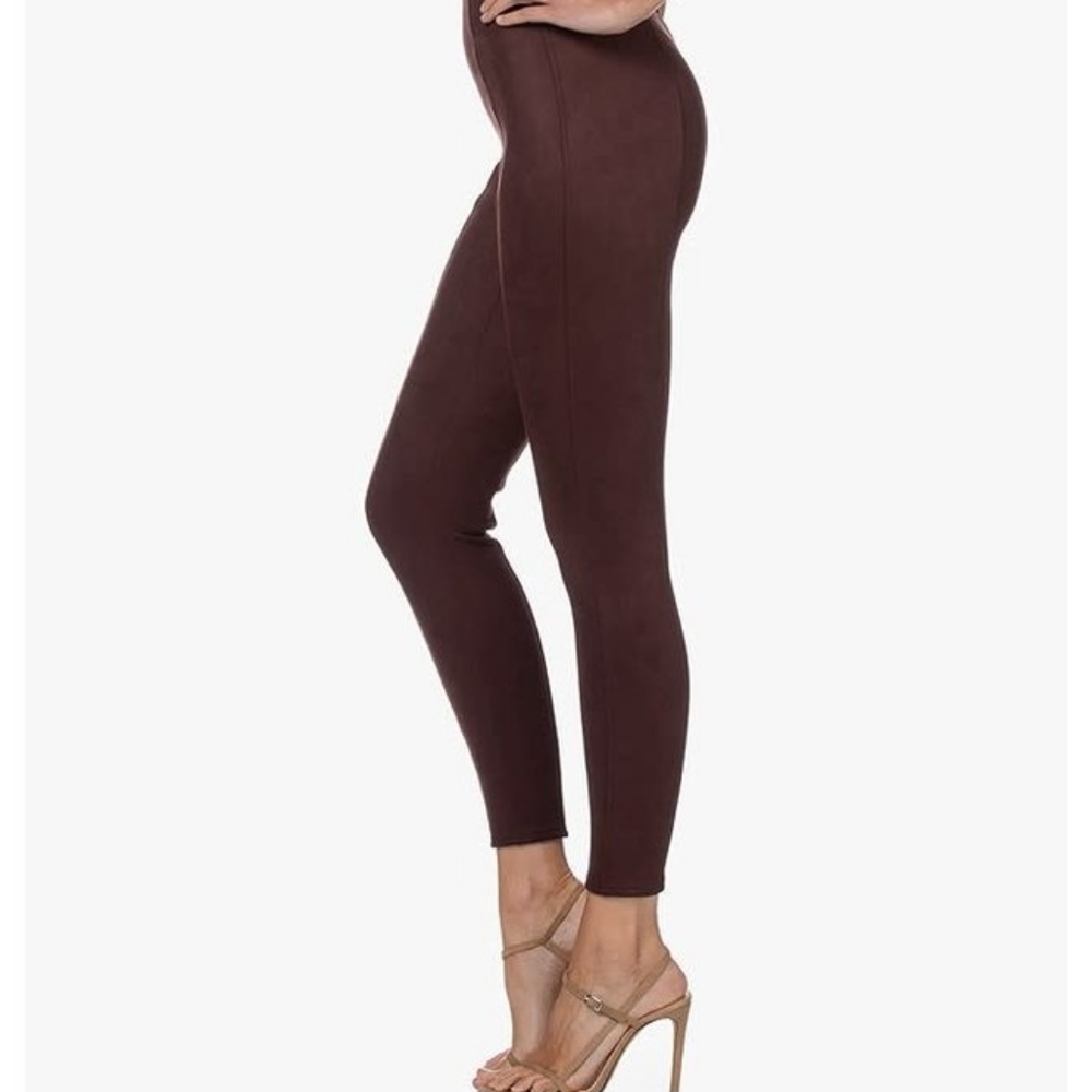 NWOT SPANX FAUX SUEDE DARK BROWN LEGGINGS MEDIUM